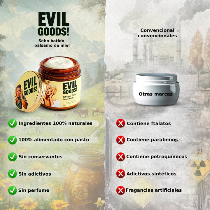 Evil Goods - Bálsamo de sebo y miel para cara, hidratante facial natural orgánico para hidratar, reparar la piel sensible, reducir las líneas finas