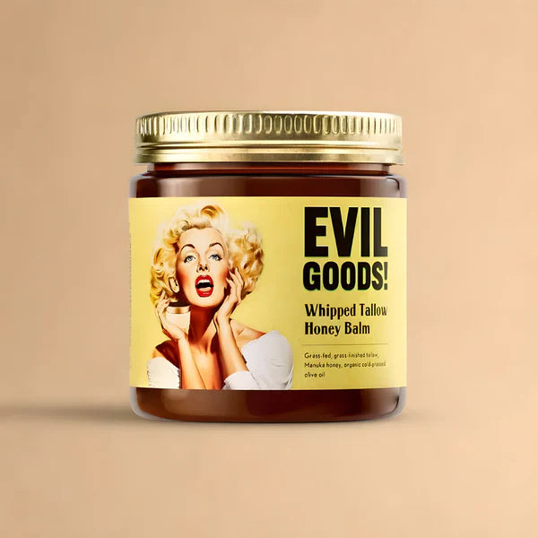 Evil Goods - Bálsamo de sebo y miel para cara, hidratante facial natural orgánico para hidratar, reparar la piel sensible, reducir las líneas finas